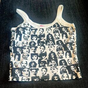EDIKTED Graphic Black + White Women's Tank Top with faces / size M